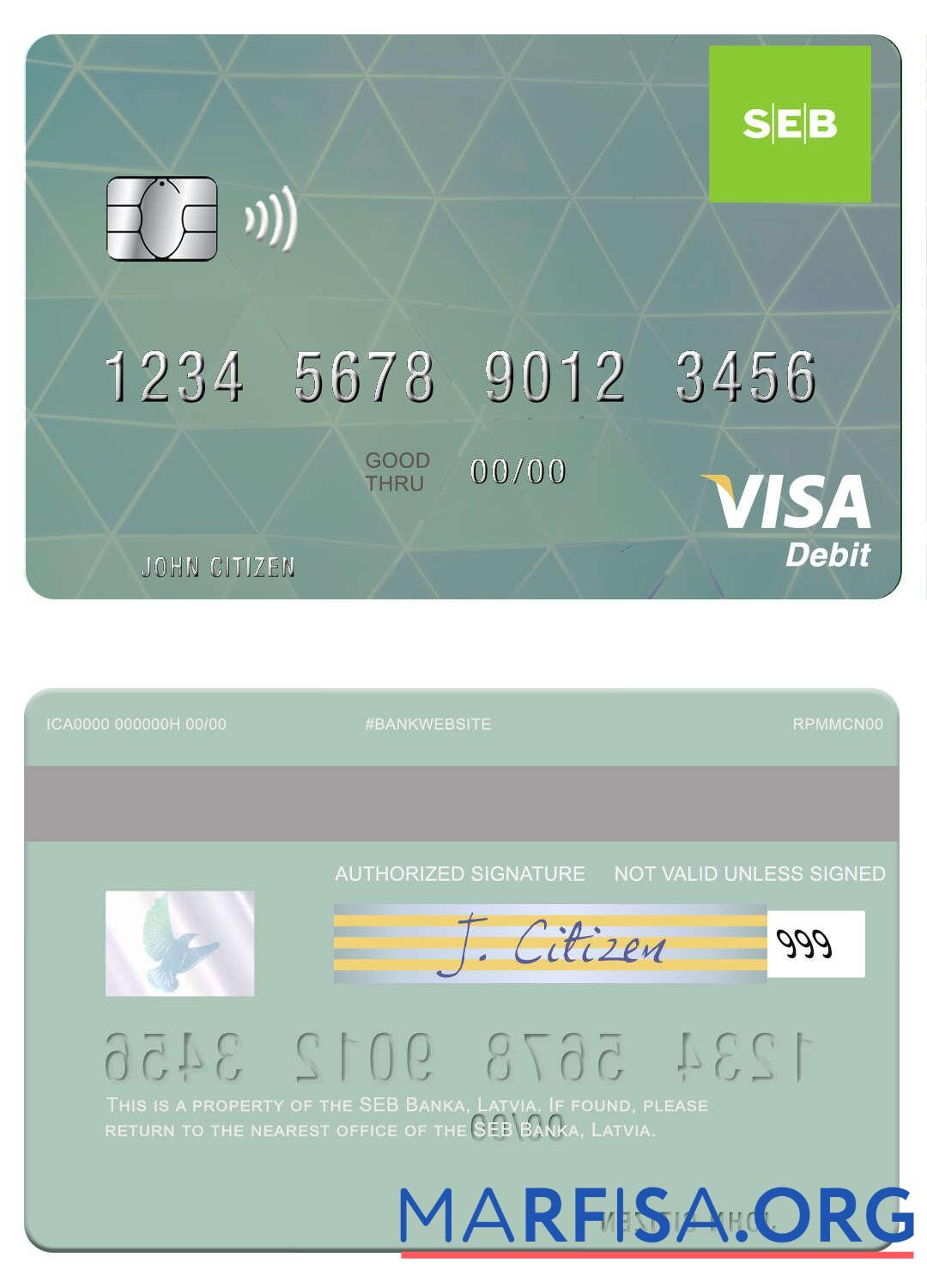 Blank Latvia SEB Bank visa debit card template